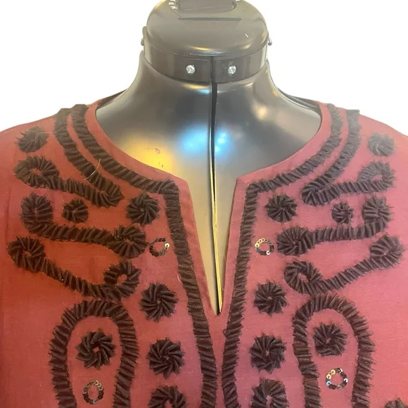 Women's Talbots RSVP Embellished Silk Blend Blouse Top, Burgundy, L - Picture 5 of 15
